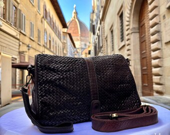 Italian Handmade Woven Leather Bag, Soft crossbody purse, made in Italy