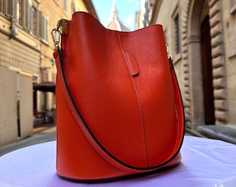 Italian Handmade Leather Bags For Woman l l Elegant Leather Tote From Florence || Made in Italy, Bucket bag