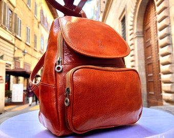 Italian handmade leather backpack for women, Made in Italy