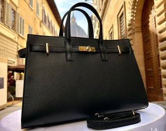 Sacs en cuir italiens faits main pour femme | Fourre-tout et sac à main élégants de Florence, fabriqués en Italie, sac en cuir noir