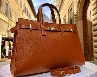 Italienische handgemachte Ledertaschen für Frauen | Elegante Henkeltasche & Geldbörse aus Florenz, hergestellt in Italien, Braune Ledertasche