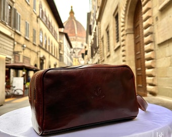 Italian Handmade Italian Leather Toiletry Unisex from Florence ll Made In Italy, leather dopp kit