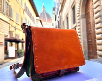 Italian Handmade Leather Bags For Woman l l Elegant Leather Tote From Florence, Multicolor tote