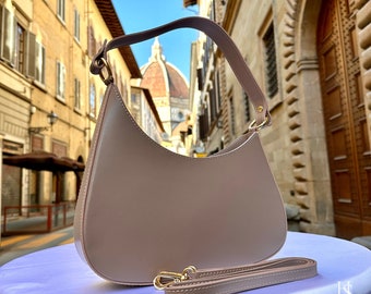 Elegant Italian Leather Tote Bag, Handmade in Florence, Powder Pink Purse for Women