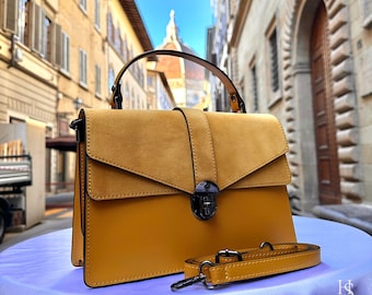 Italian Leather Tote Bag: Handmade Mustard Handbag for woman