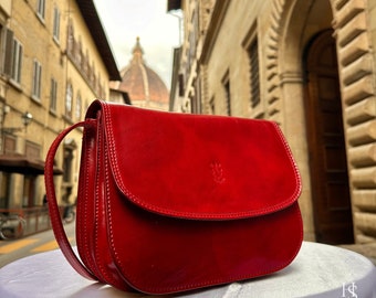 Italian Handmade Leather Bags For Women l l Elegant Leather Tote From Florence, red leather bag