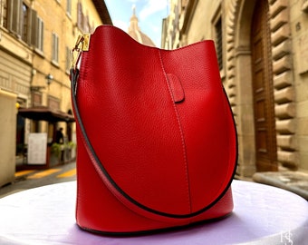 Italian Handmade Leather Bags For Woman l l Elegant Leather Tote From Florence || Made in Italy, Bucket bag