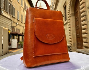 Italian Unisex Handmade Tuscan Leather Backpack From Florence, Made In Italy, Computer bag