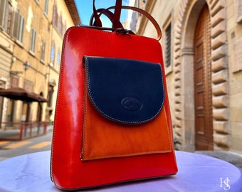 Zaino italiano unisex in pelle toscana fatto a mano da Firenze, Made In Italy, borsa per computer, zaino multicolore