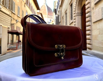 Borsa a tracolla in pelle italiana: borsa tote in pelle marrone realizzata a mano