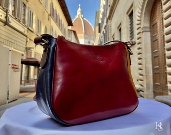 Sac en cuir fait main italien pour femme II Sac fait main multicolore, fabriqué en Italie, fourre-tout en cuir