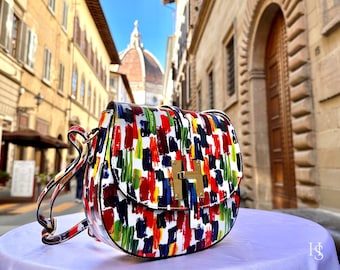 Handmade Italian Leather Crossbody Bag, Multicolor Elegant Tote