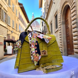 Italian Leather Tote Bag: Handmade Lime Green Purse