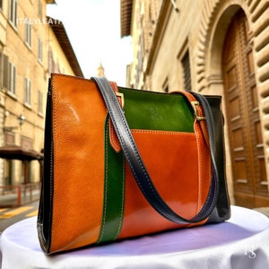 Italian Handmade Leather Bags For Woman l l Elegant Leather Tote From Florence, Made in Italy , Multicolor tote