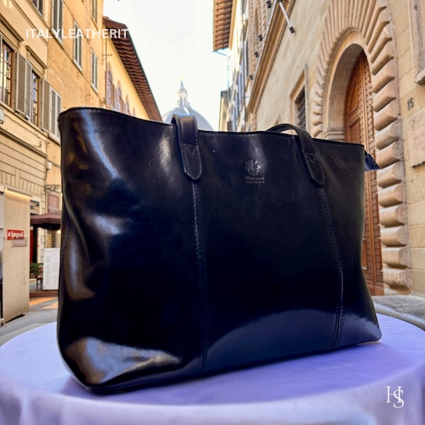 Italian Handmade Leather Bags For Woman l l Elegant Leather Tote From Florence, Black leather Tote, shoulder bag