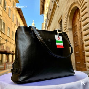 Italienische handgemachte Ledertaschen für Frauen l l Elegante Ledertasche aus Florenz, schwarze Ledertasche