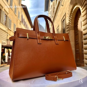 Bolsos de cuero hechos a mano italianos para mujer / Bolsos de mano y carteras elegantes de Florencia, hechos en Italia, Bolsos de mano de cuero marrón