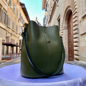 Italienische handgemachte Ledertaschen für Frau l l Elegante Ledertasche aus Florenz || Hergestellt in Italien, Leder Bucket Bag