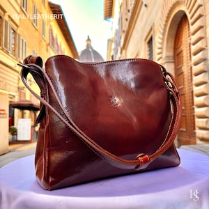 Italienische handgemachte Ledertaschen für Frau l l Elegante Ledertasche aus Florenz, Made in Italy, braune Geldbörse