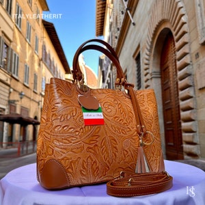 Italienische handgemachte Ledertaschen für Frau l l Elegante Ledertasche aus Florenz || Hergestellt in Italien, Braune Ledertasche