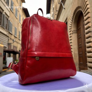 Sac à dos en cuir italien fait main unisexe ll en cuir véritable fabriqué en Italie Florence, sac à dos pour homme et femme, sac à dos rouge