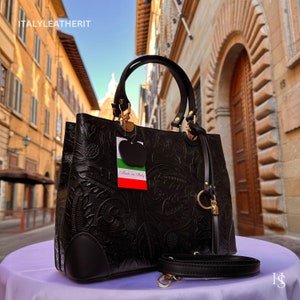 Italiaanse handgemaakte leren tassen voor dames Elegante leren draagtas uit Florence || Gemaakt in Italië, zwarte leren draagtas