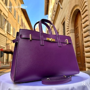 Italian Handmade Leather Bags for Women | Elegant Tote & Purse from Florence, Purple Leather bag