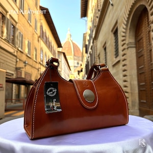 Sacs en cuir italiens faits main pour femme l l Élégant fourre-tout en cuir de Florence, sac à bandoulière marron