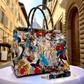 Italian Leather Collage Tote Bag, Handmade Shoulder Bag with Lock, Florence Artistic Statement Purse product logo