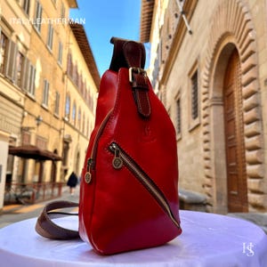 Italienische handgemachte Leder Umhängetaschen für Unisex Made in Italy aus Florenz - Gürteltasche - Leder Bauchtasche - Rote Sling Bag