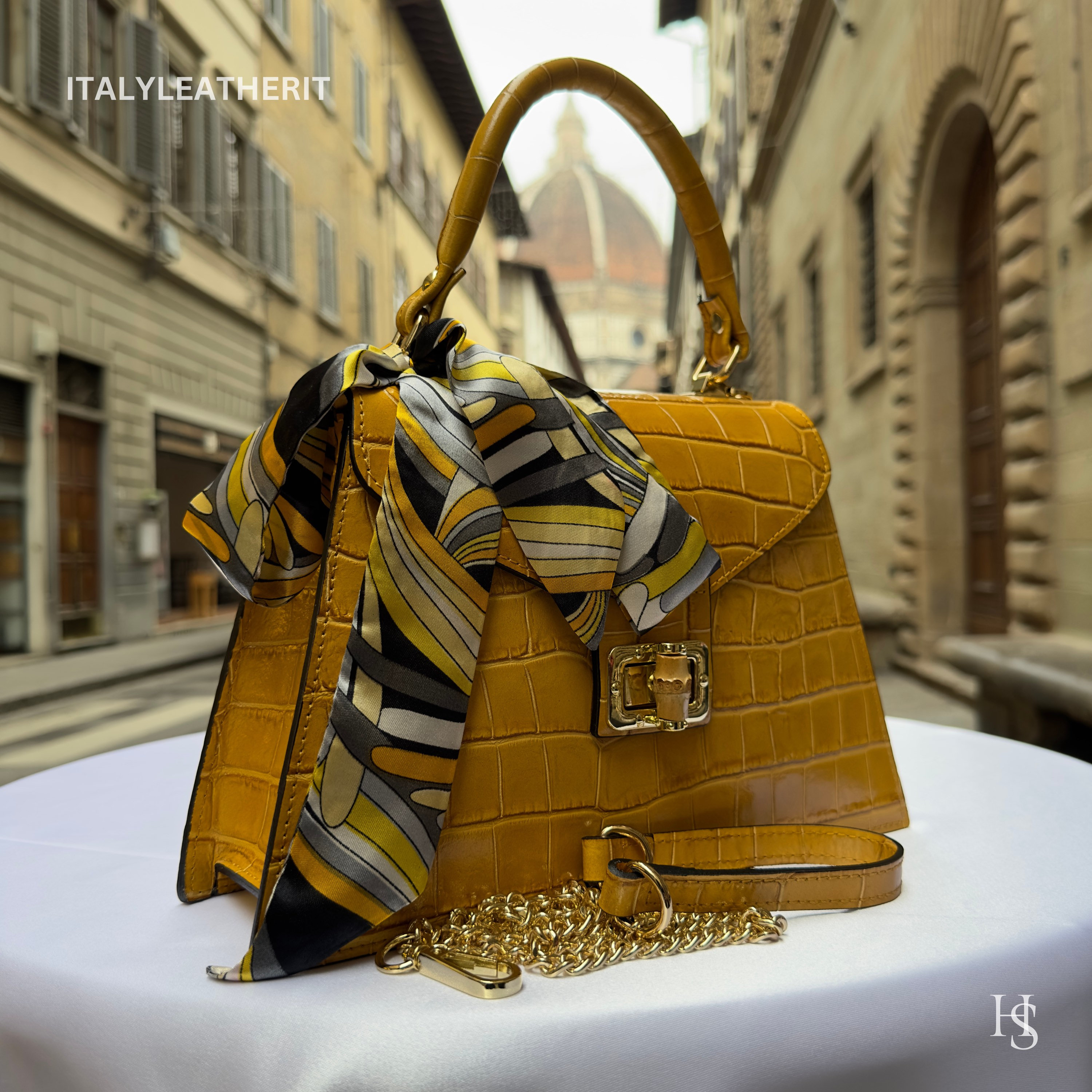 Yellow Italian Leather Tote Bag – Elegant Top Handle Purse With