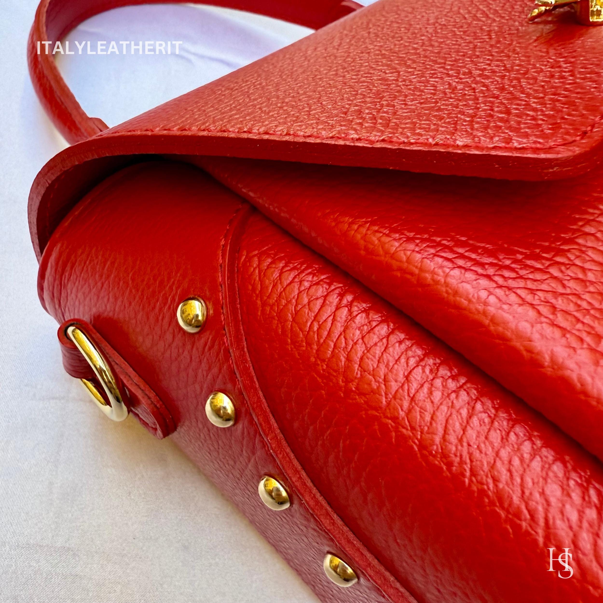 Italian Leather Tote: Handmade Red Bag With Bee Clasp - Etsy