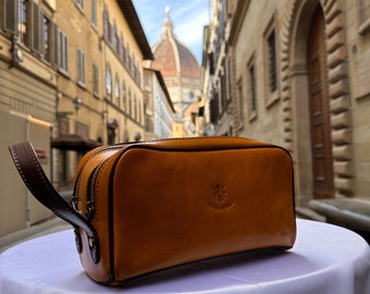 Italian Handmade Italian Leather Toiletry Unisex from Florence ll Made In Italy,leather dopp kit