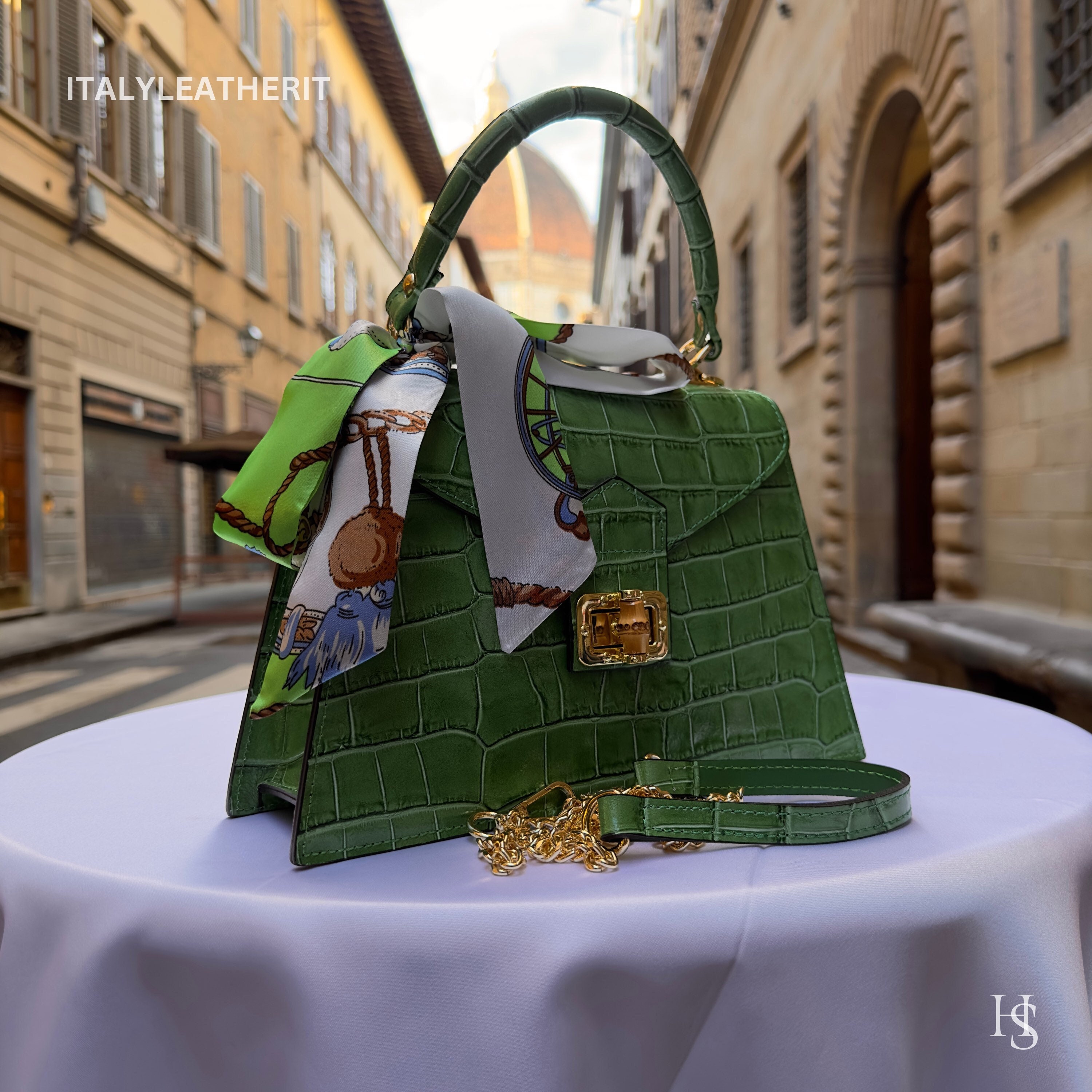 Hermes Shoulder Bag, crocodile leather vibrant green