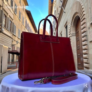Handmade Italian Leather Tote Bag: Florence Dark Red Laptop Bag