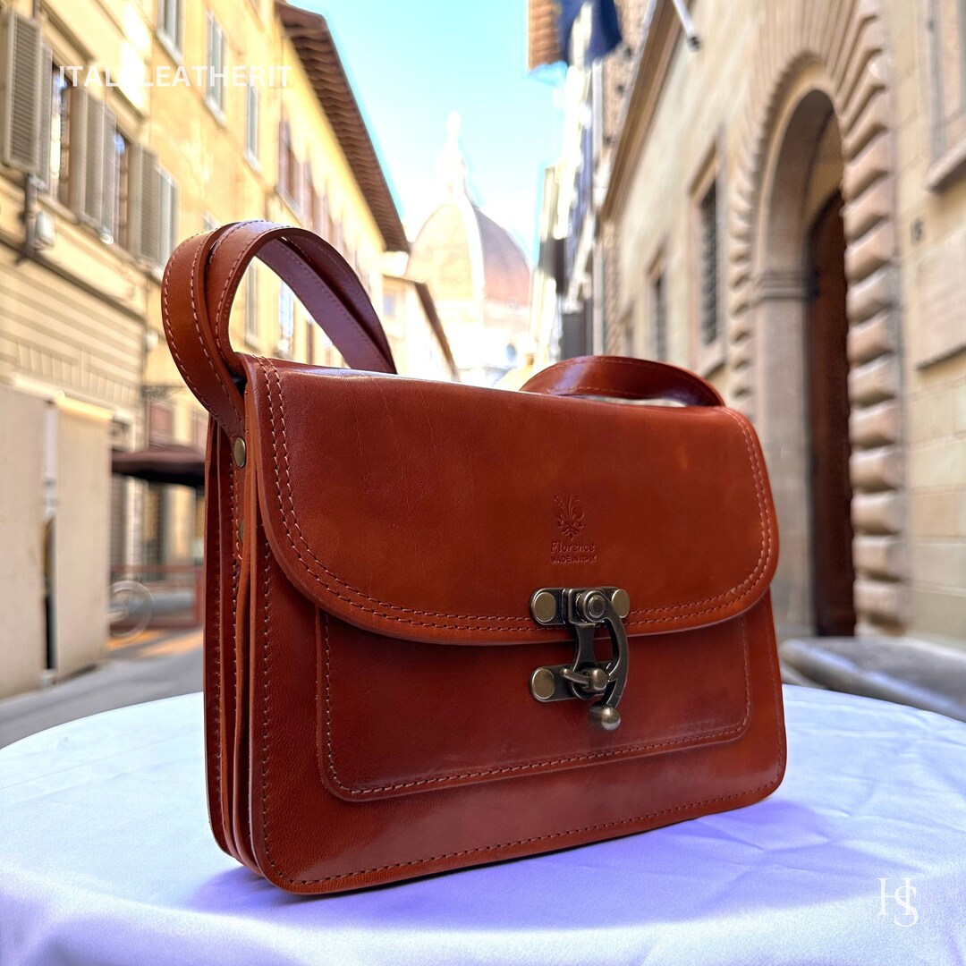 Italian Leather Bow Clutch/Crossbody Bag in Orange