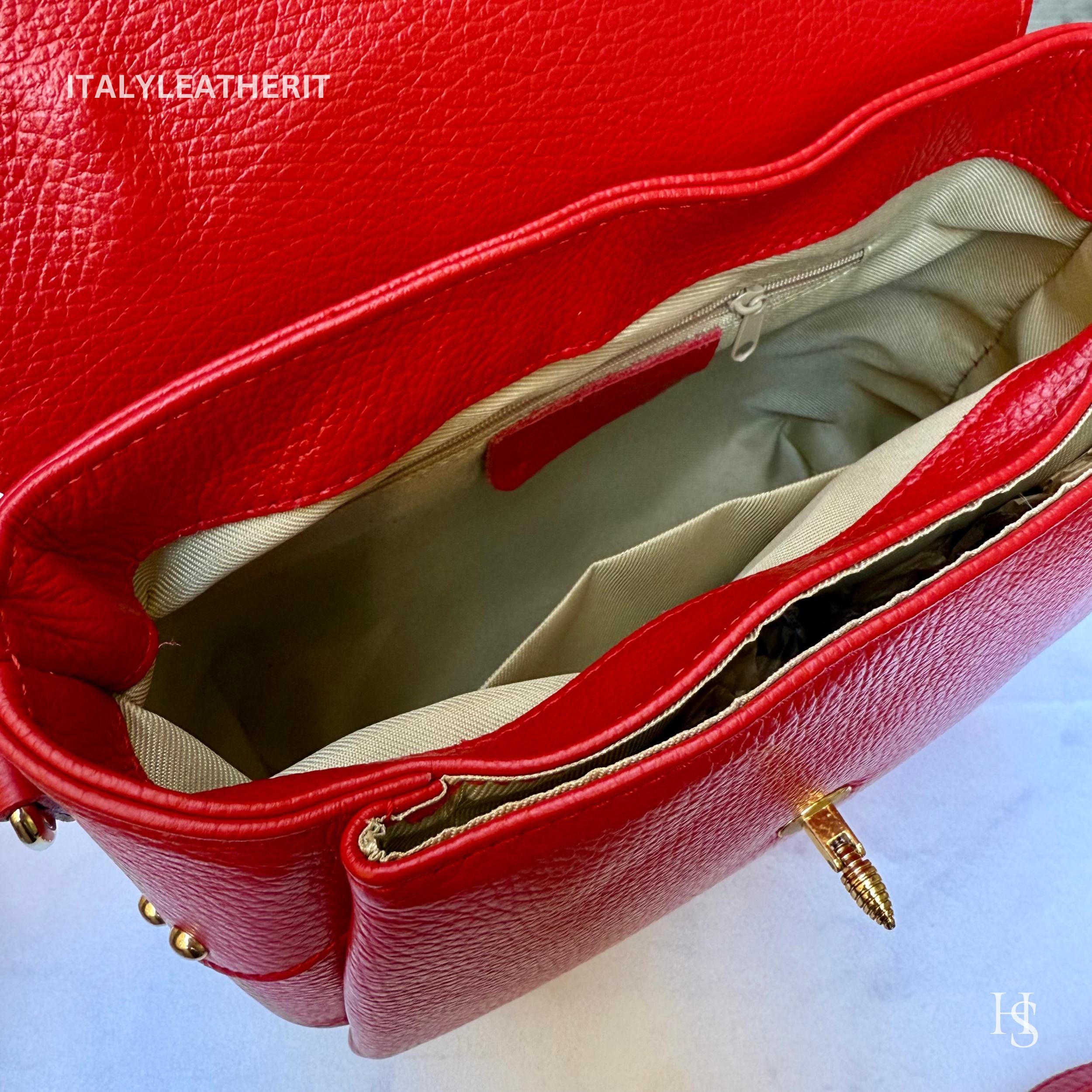 Italian Leather Tote: Handmade Red Bag With Bee Clasp - Etsy