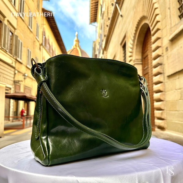 Handmade Italian Leather Tote Bag, Elegant Green Purse