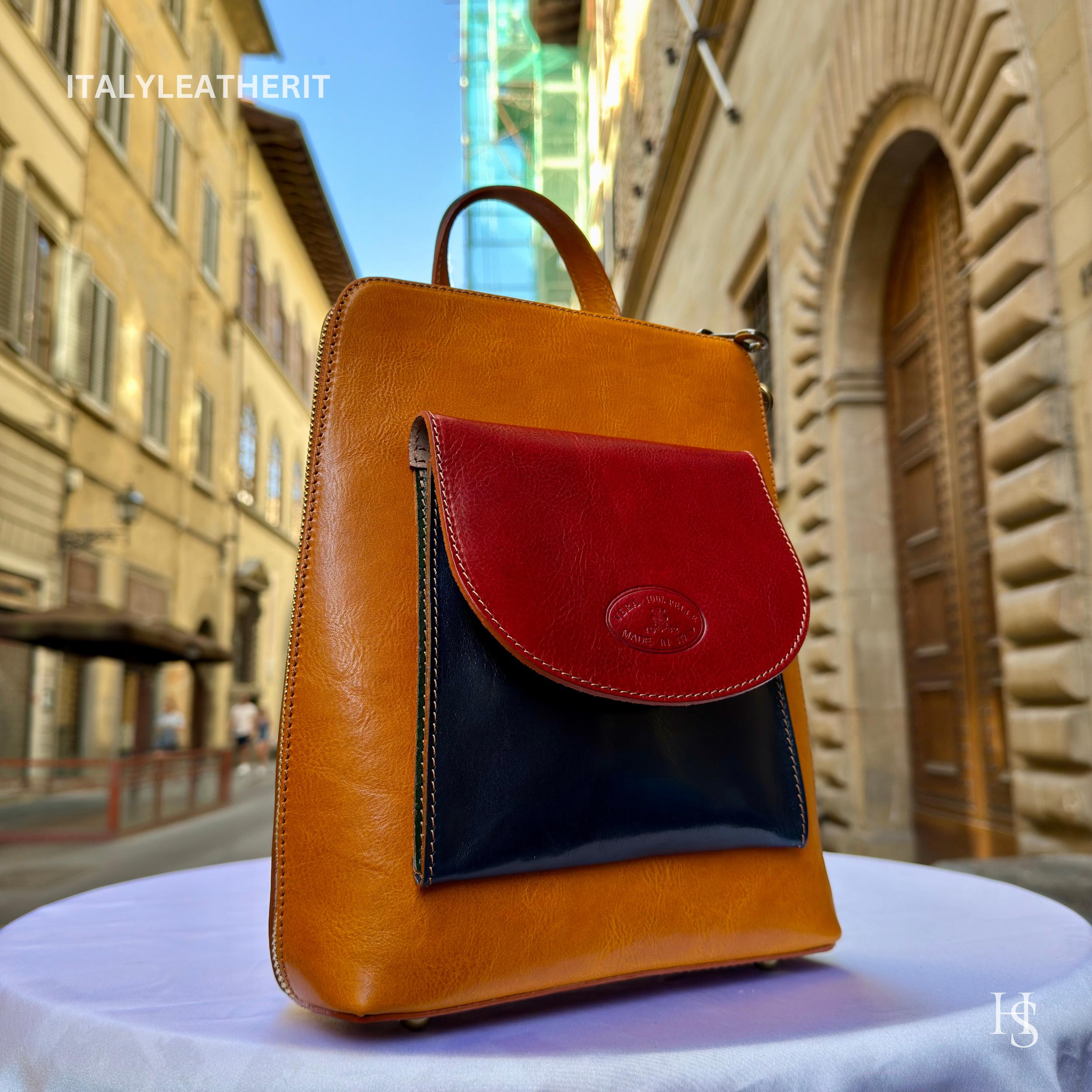 Handmade Italian Leather Backpack: Multicolored Florentine 