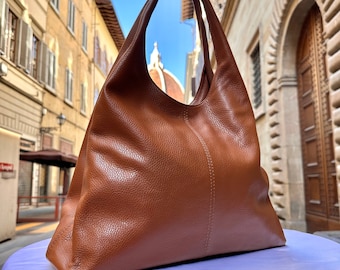 Handgemaakte Italiaanse leren schoudertas voor dames, zachte leren draagtas, gemaakt in Italië
