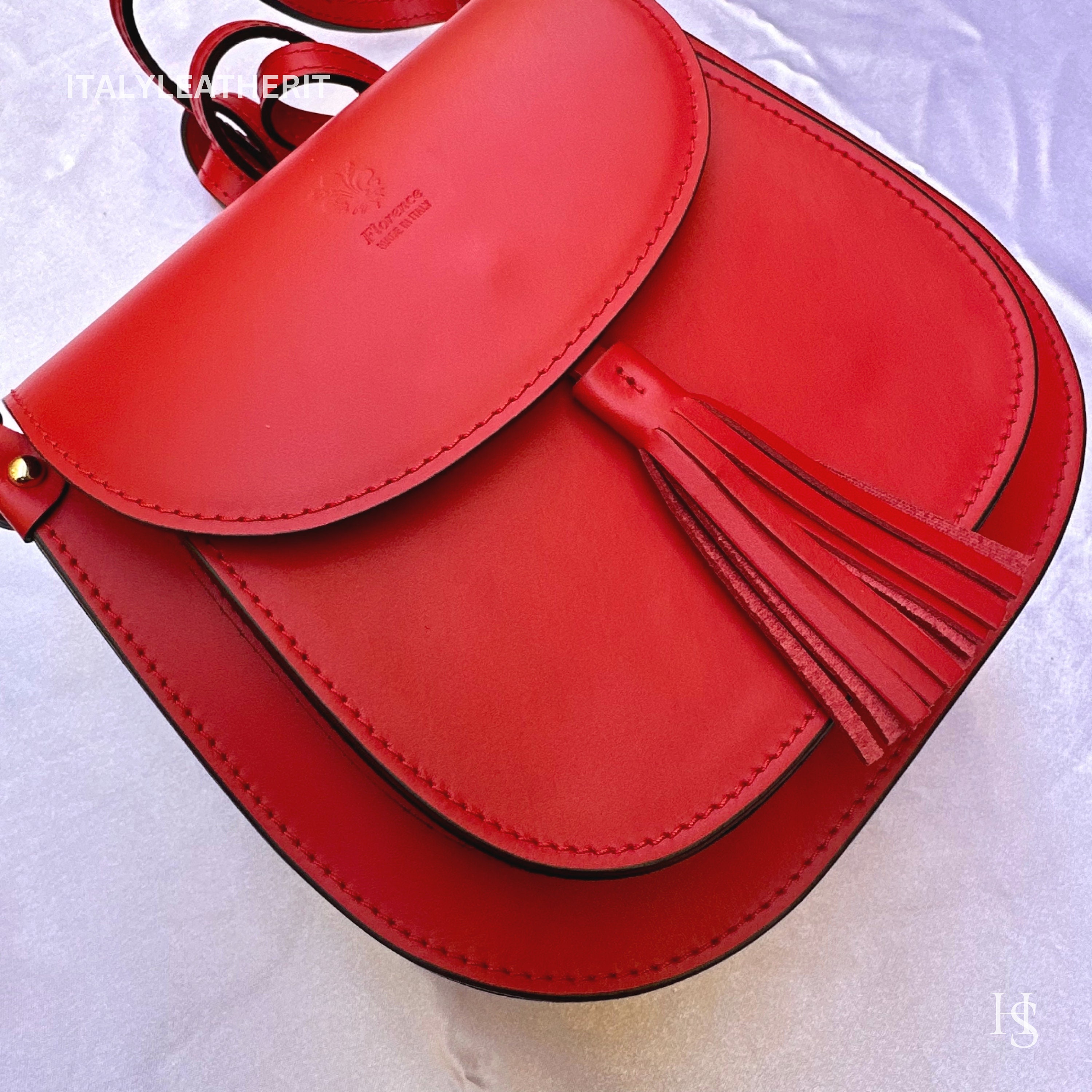 Sac à Main En Cuir Rouge TL Firenze - Style Vintage, Petit Défaut Sur Le Côté