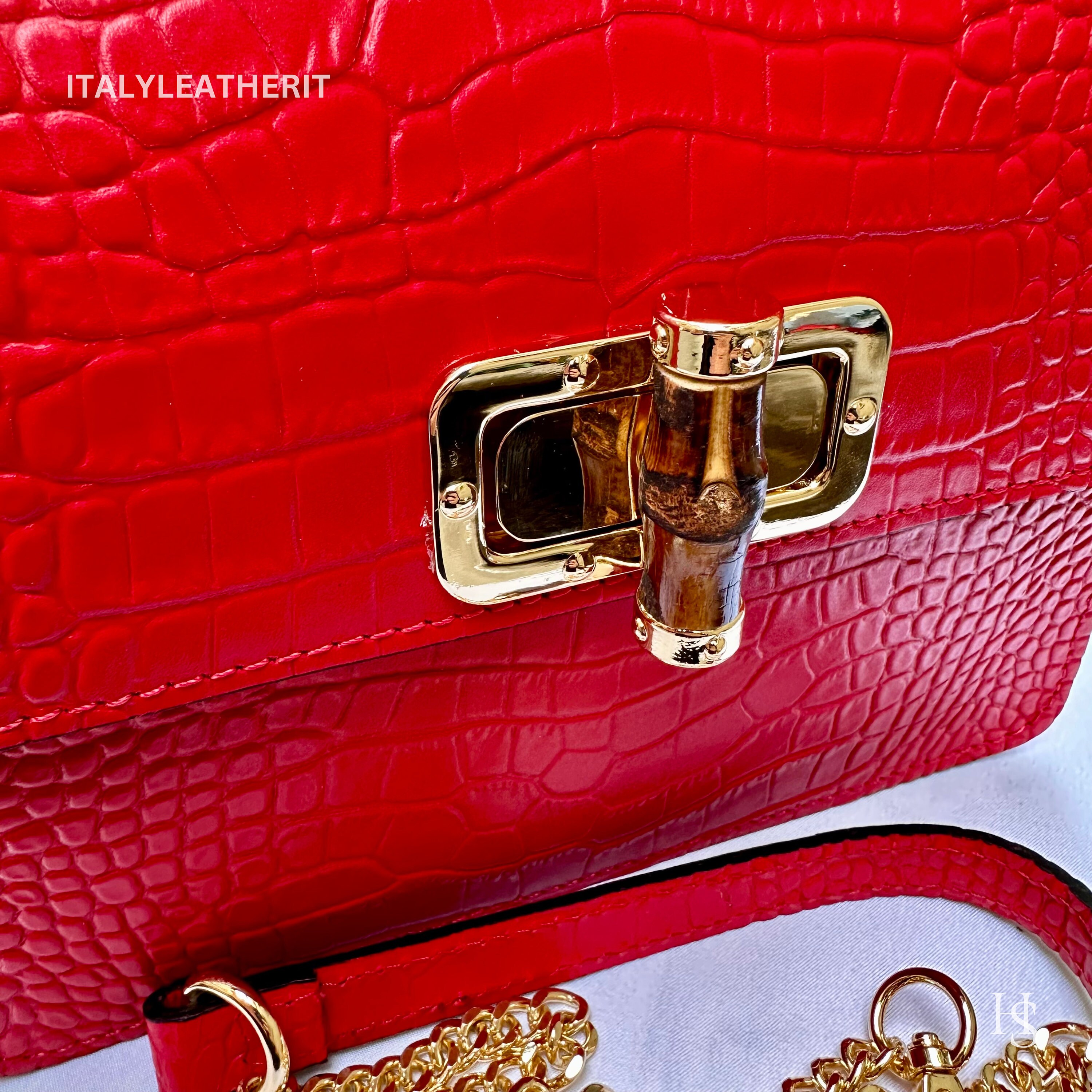 Italian Handmade Leather Bag for Women, Made in Italy, Red Leather