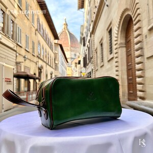 Handmade Italian Leather Toiletry Bag: Unisex Dopp Kit, Florence