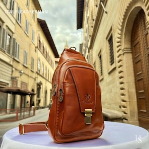 Sac à bandoulière en cuir italien fait main pour unisexe fabriqué en Italie de Florence | Sac banane