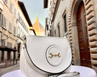 Bolsa Tote de Couro Italiano: Bolsa branca feita à mão, fabricada na Itália.