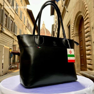 Italienische handgemachte Ledertaschen für Frau l l Elegante Ledertasche aus Florenz, große Ledertasche, schwarze Tasche