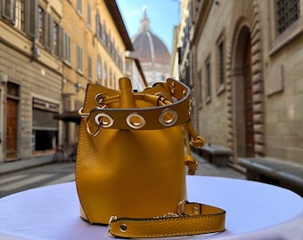 Mon Tresor Mini Leather Bucket Bag in Yellow - Fendi