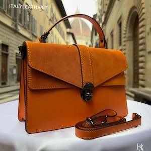 Handmade Italian Leather Tote Bag: Elegant Orange Purse