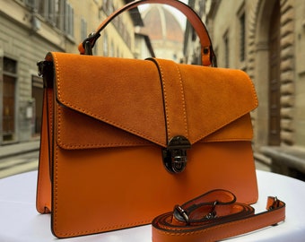Handmade Italian Leather Tote Bag: Elegant Orange Purse