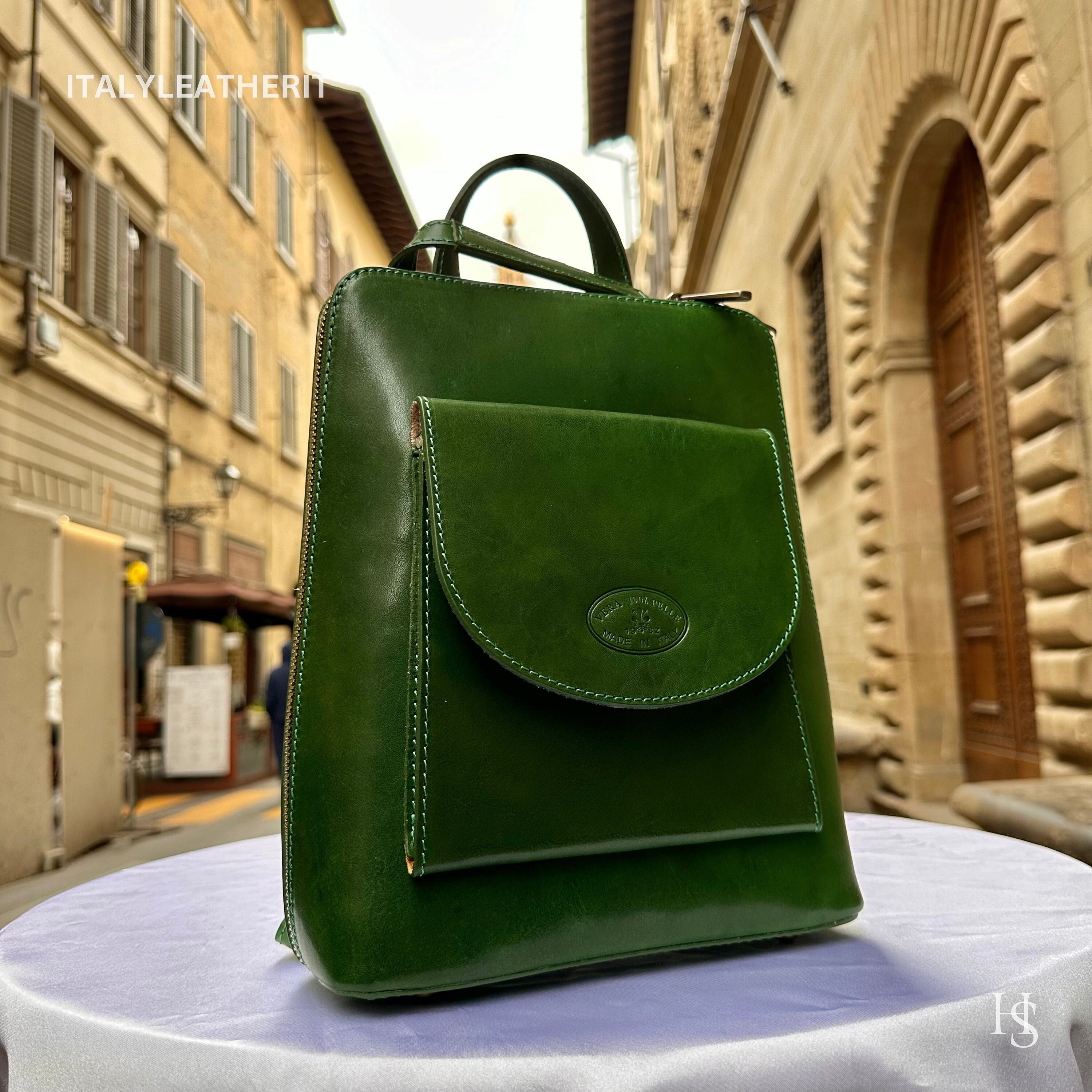 Genuine Italian Leather Green Backpack from Italy ?? MONTE BIANCO : men main image 2